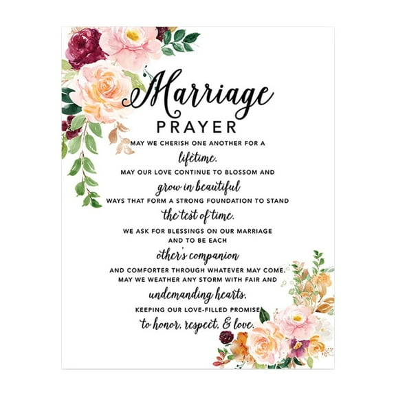 Andaz Press Marriage Prayer Canvas Wall Art Decor, Burgundy Fall Floral Design, Wedding Registry Ideas, Anniversary
