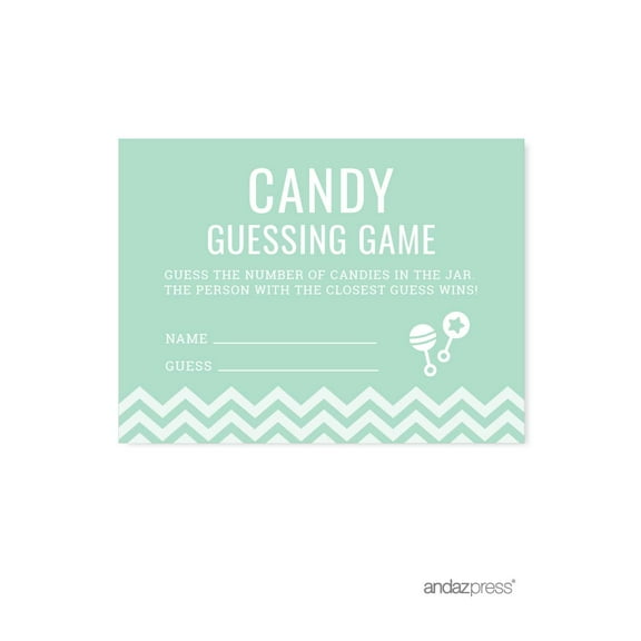 Andaz Press Mint Green Chevron Gender Neutral Baby Shower Collection Games Activities Decorations Candy Guessing Game Cards 30 Pack