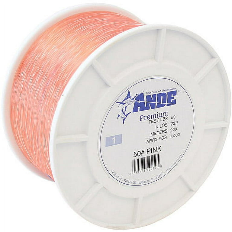 Ande A1-50P Premium Monofilament Fishing Line 1 lb Spool 50 lb 1000 Yards  Pink
