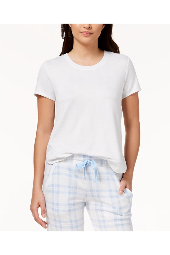 Whisperluxe Ribbed-Hem Pajama Top (White, XL)
