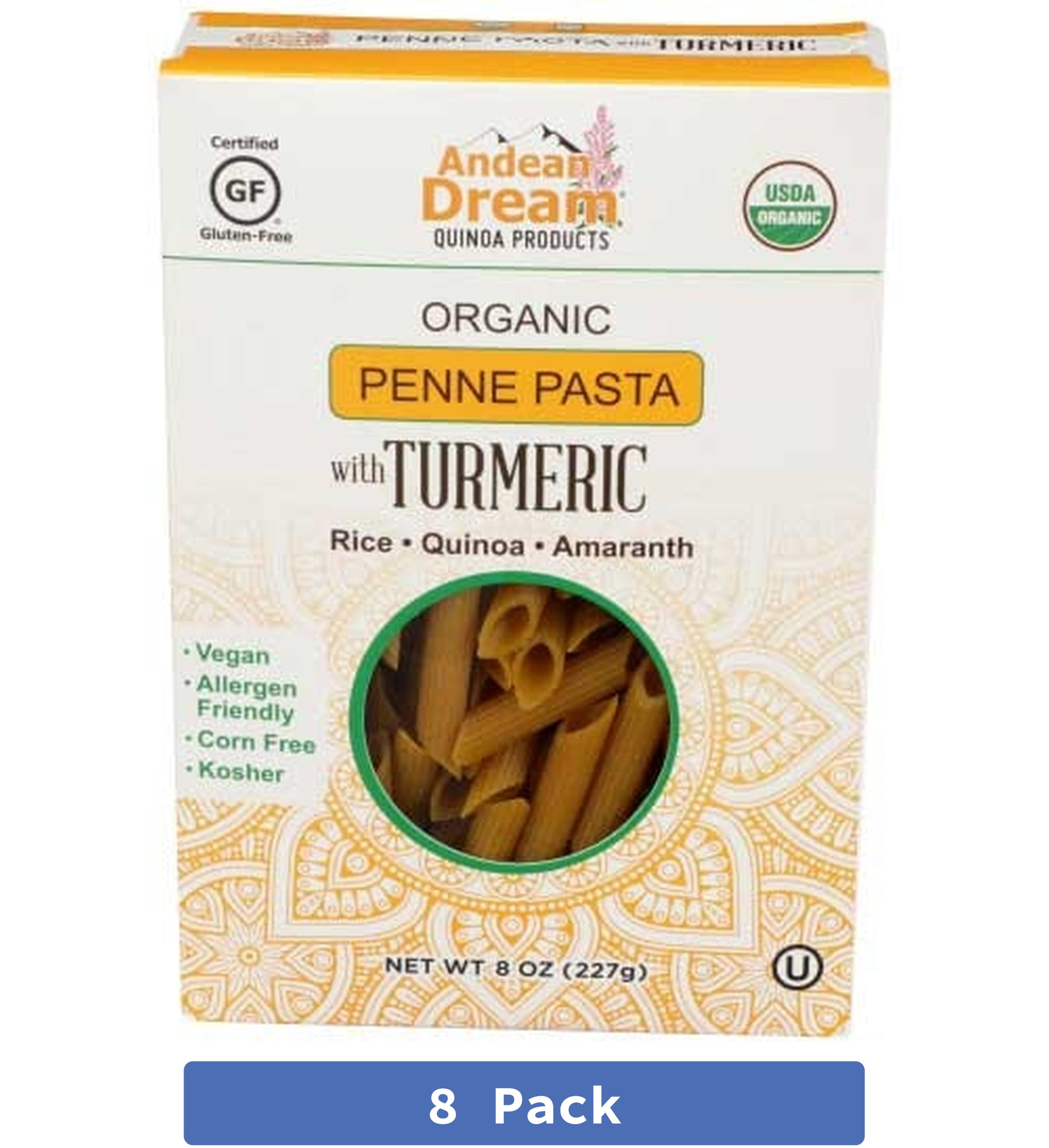 Andean Dream Quinoa Pasta Penne Turmeric 8 oz (Pack of 8)