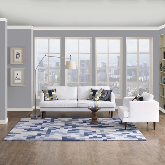 Modway Andela Interlocking Block Mosaic 8x10 Area Rug in Multicolored Light and Dark Blue
