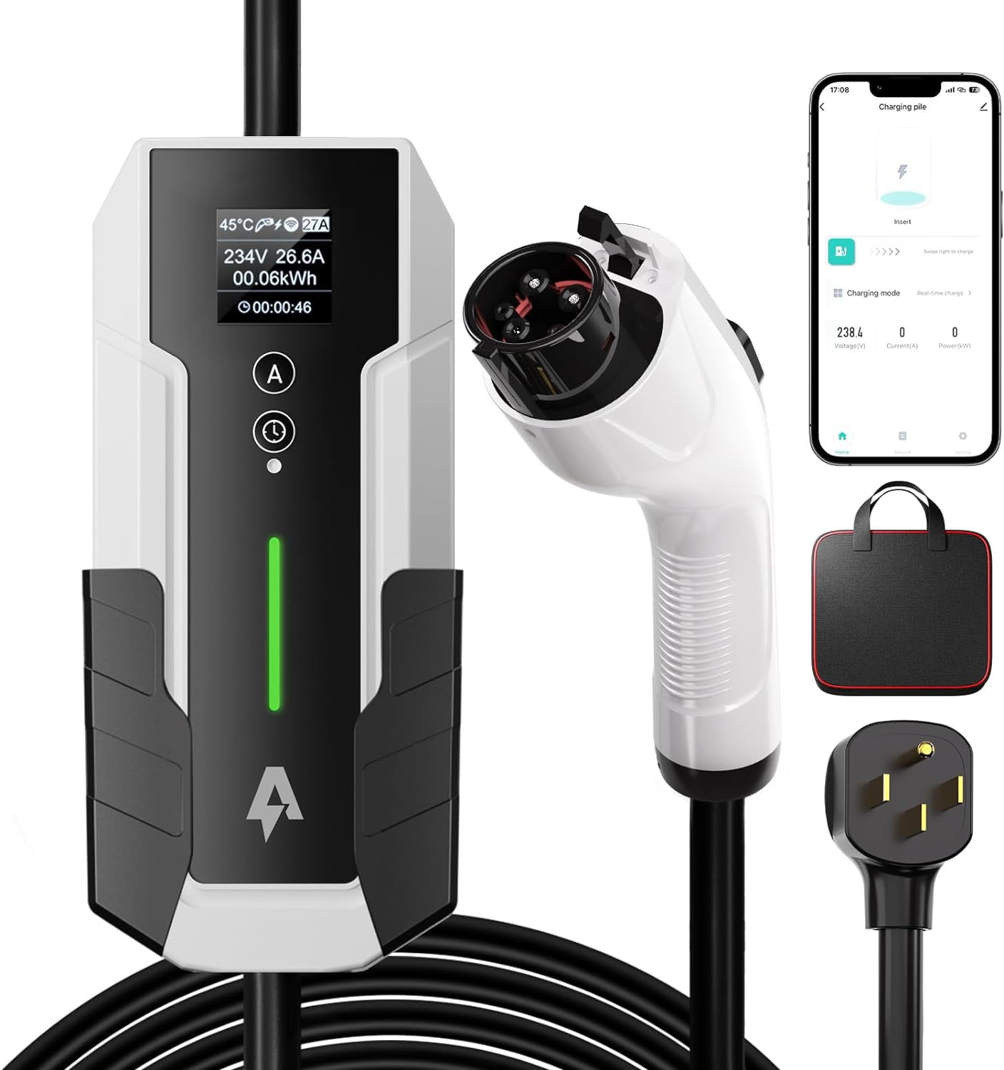 Andeman EV Charger Level 2, 32 Amp 7.6KW 240V NEMA 1450 Plug, Car