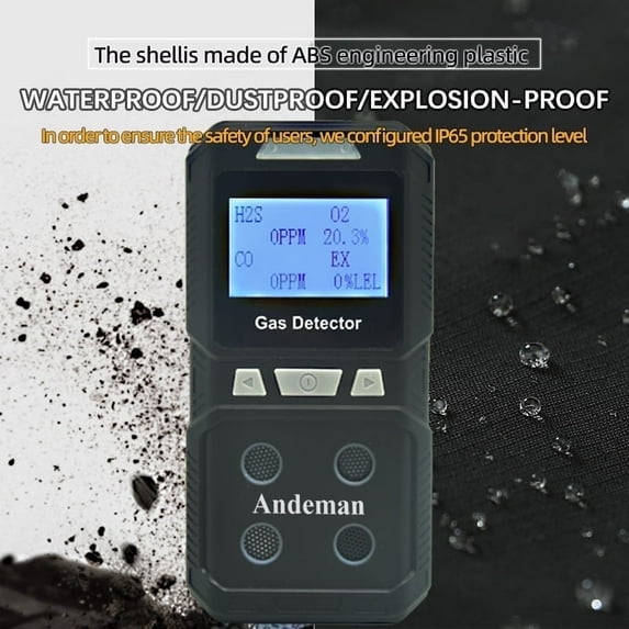 Andeman Portable Gas Detector, 4 in 1 Multi Gas Monitor Tester Analyzer, H2S,O2,CO and EX Rechargeable LCD Display