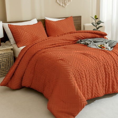ANGENIA King Comforter Set Burnt Orange, 3 Pieces Terracotta Fall Bedding Comforters Sets for King Size Bed, Rust Tufted Lightweight Fluffy Boho Bed Set(104"x90" Comforter & 2 Pillowcases)