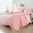 thumbnail image 1 of ANGENIA Pink Full Size Comforter Set, 3 Pieces Solid Farmhouse Ruffle Bedding Comforter Set, All Season Soft Lightweight Microfiber Bed Set for Women Girls, 1 of 7