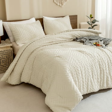 ANGENIA King Size Comforter Sets Beige - 3 Pieces Cream Boho Bedding Comforter Set for King Bed - Soft Fluffy Tufted Textured All Season Bed Set for Women Men