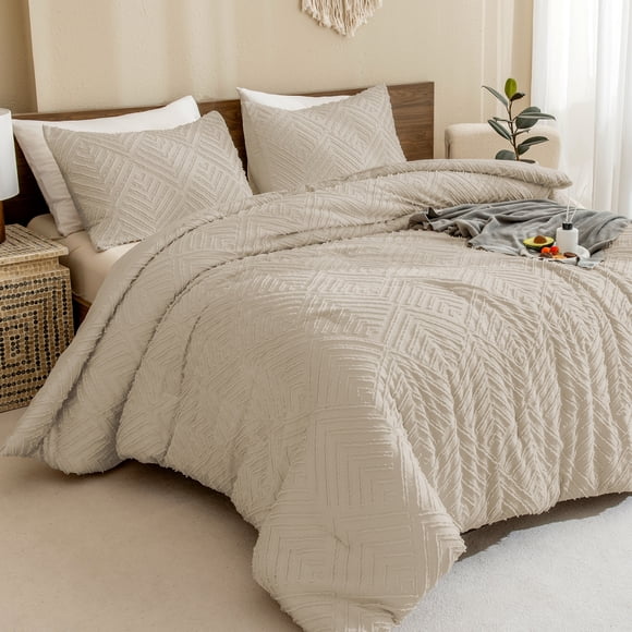 ANGENIA King Comforter Sets Oatmeal, 3 Pieces Boho Soft Lightweight Fluffy Tufted Bedding Comforter Set, All Season Elegant Down Alternative Comforter Bed Set for Women Men