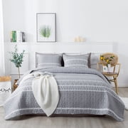 Andency King Quilt Sets Grey - 3 Pieces Lightweight Bedspread for King Size Bed - Soft Quilt Bedding Set - All Seasons Boho Printed Reversible Microfiber Coverlet Sets with 2 Pillow Shams