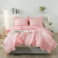 thumbnail image 1 of Andency Pink Comforter for King Size Bed , 3 Pieces Soft Fluffy Ruffle Comforter Set, All Season Vintage Rustic Lightweight Microfiber Bed Set for Women Girls, 1 of 7