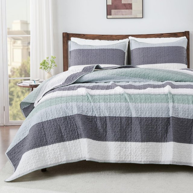 Andency Queen Quilt Bedding Set Sage Green, 3 Pieces Patchwork Mint