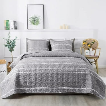 Andency Quilt Queen Size Grey - 3 Pieces Lightweight Boho Printed Bedspread for Queen Bed - Soft Quilt Bedding Set - Reversible All Seasons Microfiber Coverlet Sets with 2 Pillow Shams