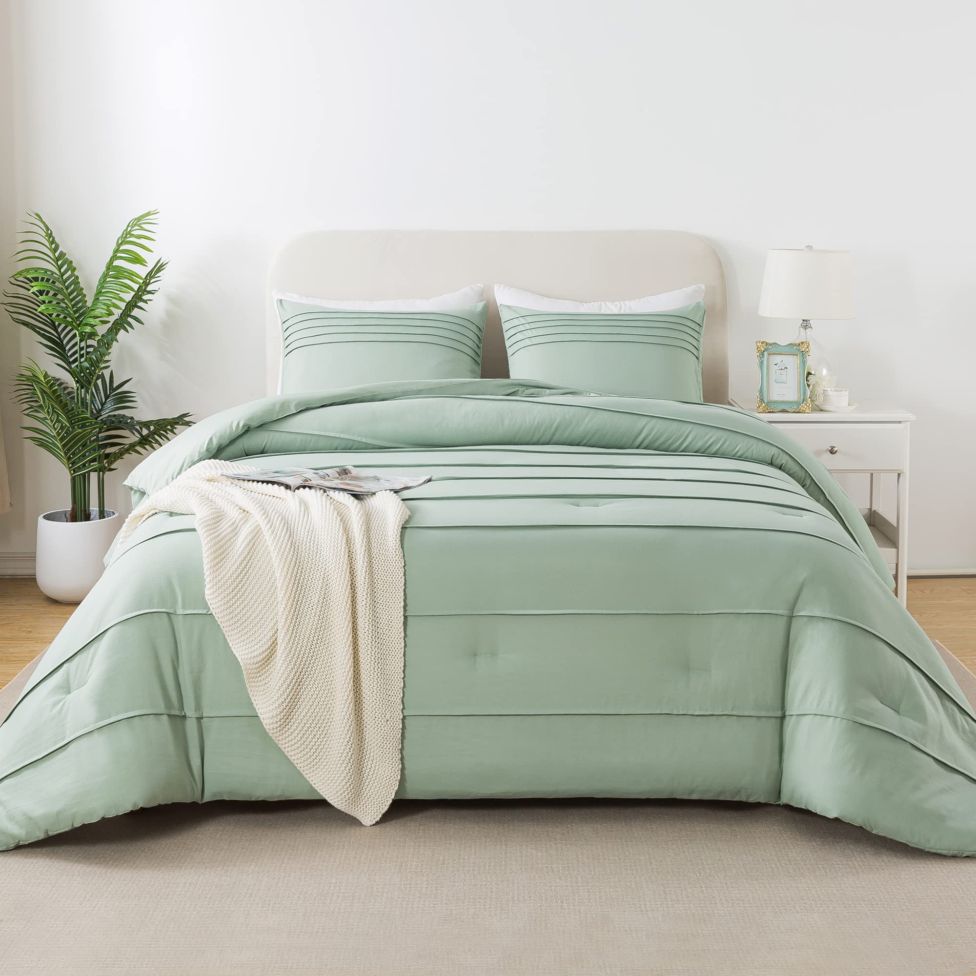 Andency Sage Green King Size Comforter Set, 3 Pieces Bedding Comforter