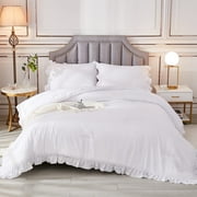 Andency Queen Size Comforter Set White - Solid Ruffled Bedding Comforters & Sets - Soft Lightweight Breathable All Season Down Alternative Bed Set for Women Men(90"x90" Comforter & 2 Pillowcases)