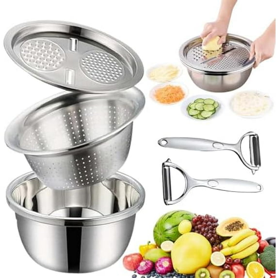 Anderisto Germany Multifunctional Stainless Steel Basin, 2025 New Upgrades 3-in-1 Stainless Steel Shredding & Drainage Chopping Basin