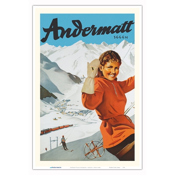 Andermatt Village Switzerland - Swiss Alps - Skiing - Vintage Travel Poster c.1940s - Master Art Print (Unframed) 12in x 18in