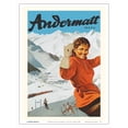 thumbnail image 1 of Andermatt Village Switzerland - Swiss Alps - Skiing - Vintage Travel Poster c.1940s - Master Art Print (Unframed) 9in x 12in, 1 of 4