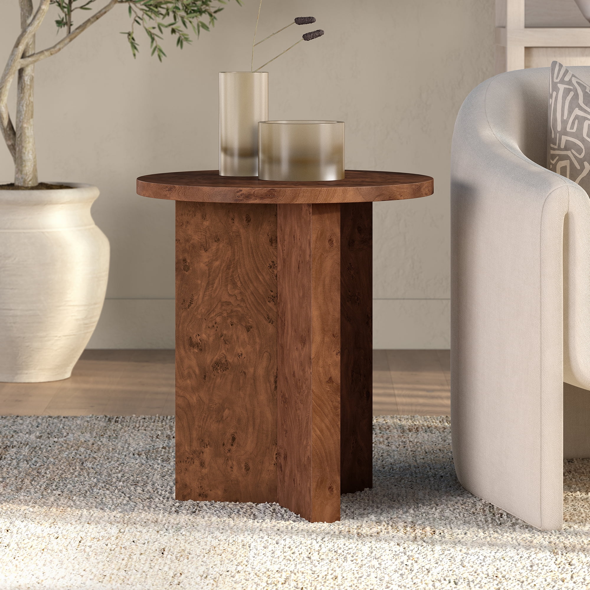Evelyn&Zoe Scandinavian 20" Wide Walnut Burl Side Table