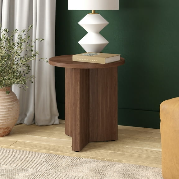Evelyn&Zoe Scandinavian 20" Wide Satin Walnut Side Table