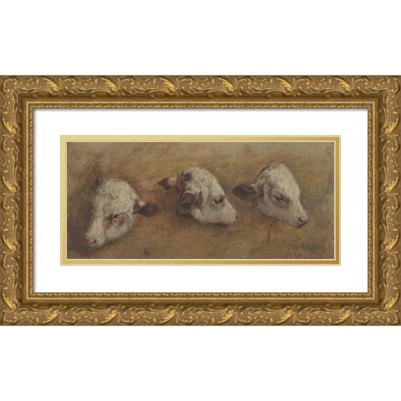 Anders Askevold 18x10 Gold Ornate Wood Frame and Double Matted Museum Art Print Titled - Study of Calfheads (1858)