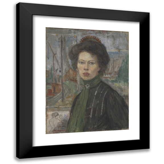 Anders Castus Svarstad 12x14 Black Modern Framed Museum Art Print Titled - Portrait of the Swedish Painter Tora Holmstrom (1907)