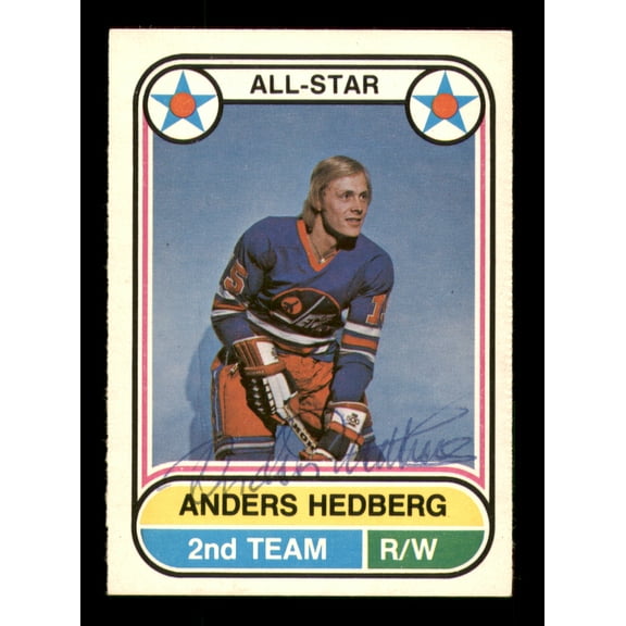 Anders Hedberg Autographed 1975-76 O-Pee-Chee WHA Card #72 Winnipeg Jets SKU #251813