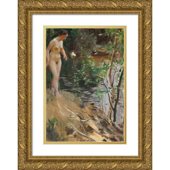 Anders Zorn 11x14 Gold Ornate Wood Frame and Double Matted Museum Art Print Titled - Model at Shore (1912)