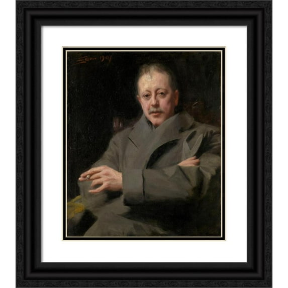 Anders Zorn 12x14 Black Ornate Wood Framed Double Matted Museum Art Print Titled: Portrait Study of a Man (1901)