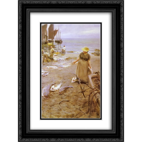 Anders Zorn 2x Matted 20x24 Black Ornate Framed Art Print 'Fish market in St Ives'