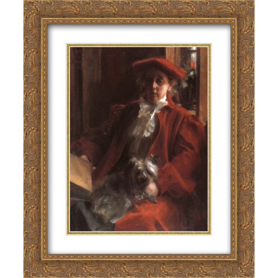 Anders Zorn 2x Matted 20x24 Gold Ornate Framed Art Print 'Emma Zorn and Mouche, the dog'