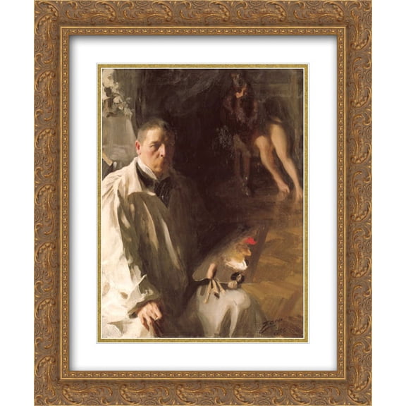 Anders Zorn 2x Matted 20x24 Gold Ornate Framed Art Print 'Self-portrait with a model'