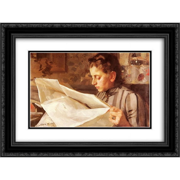 Anders Zorn 2x Matted 24x20 Black Ornate Framed Art Print 'Emma Zorn, reading'