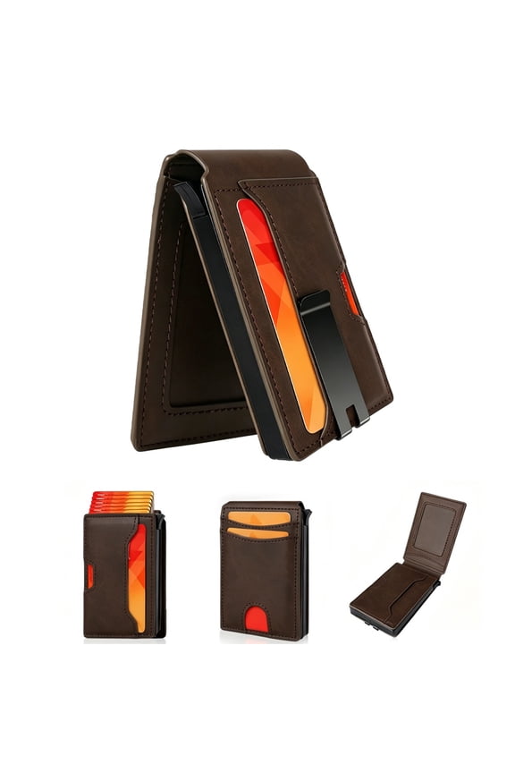 Andersene Wallet, Leather Money Clip Wallet,Comprehensive Security,One-Click Pop-Up，Built-In Id Window & Practical Money Clip, Lightweight Compact Purse, Easy To Carry For Travel And Outdoor Trips
