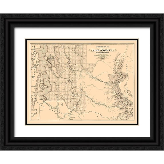 Anderson 24x19 Black Ornate Wood Framed with Double Matting Museum Art Print Titled - King County Washington - Anderson 1888
