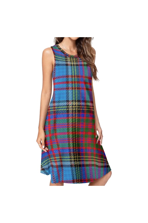 Anderson Clan Tartan Spring Summer Dresses for Women Fashion T-shirt Dress Casual Sleeveless Loose Sundress with Pockets