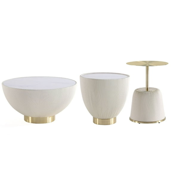 Anderson Coffee Table End Table 1.0 and End Table 2.0 in Cream - Set of 3
