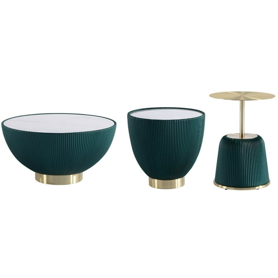 Anderson Coffee Table End Table 1.0 and End Table 2.0 in Green - Set of 3