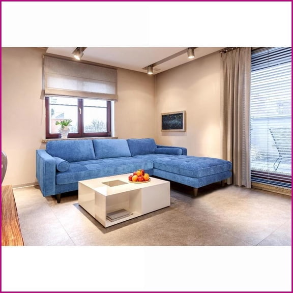 Anderson Denim Blue RAF Sectional Sofa - Modern 3-Seater Living Room | Upholstered | Pillow Back | Round Arms