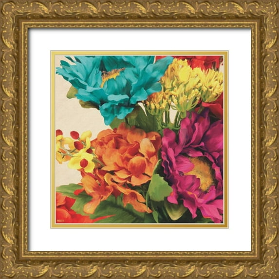 Anderson, Jocelyn 12x12 Gold Ornate Wood Framed with Double Matting Museum Art Print Titled - Pop Art Flowers I