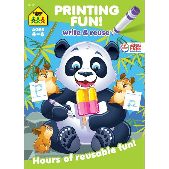 School Zone Printing Fun! Write & Reuse Workbook