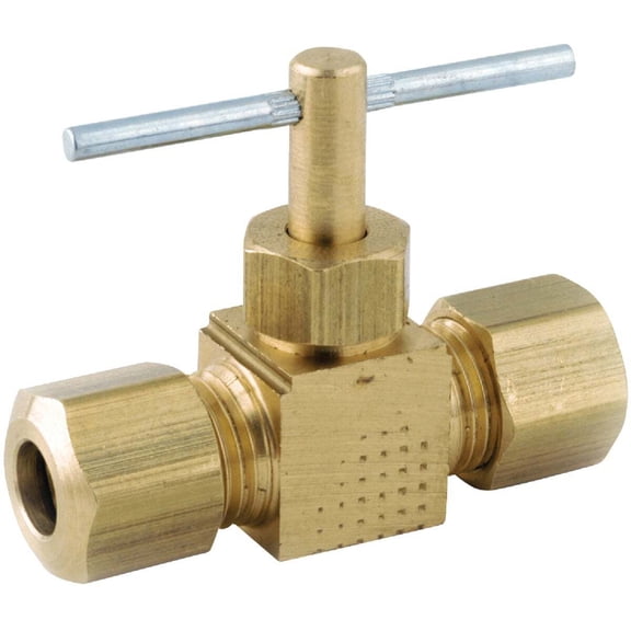 Anderson Metals 759106-04 Straight Needle Shut-Off Valve, 1/4 in Connection, Compression, Brass Body