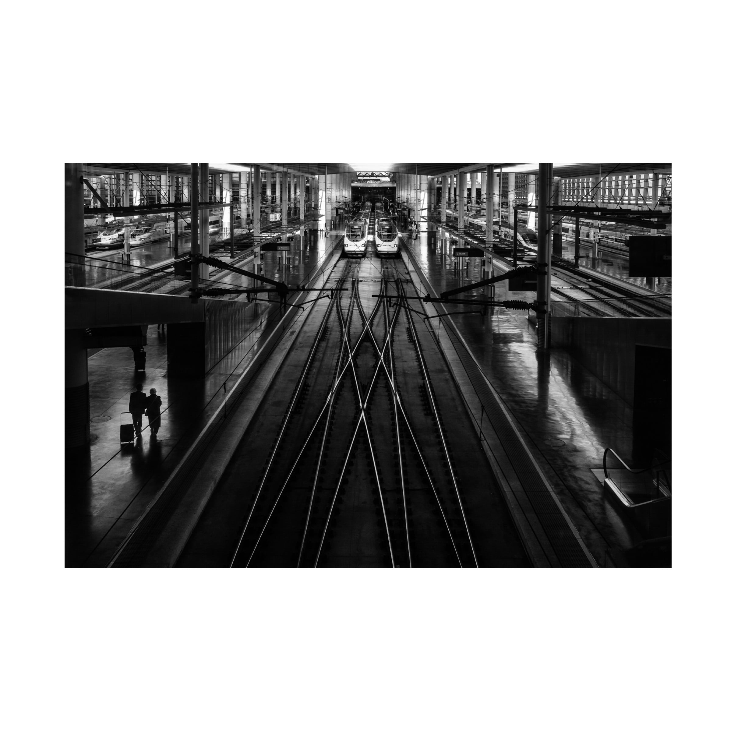 Anderson Miranda 16x24 Black and White Train Station Canvas Print