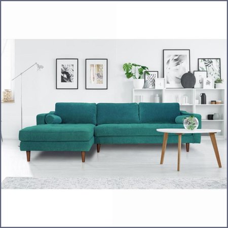 Anderson Modern Turquoise 4-Seat Laf Sectional Sofa – Upholstered Living Room Couch | Upholstered | Pillow Back | Round Arms