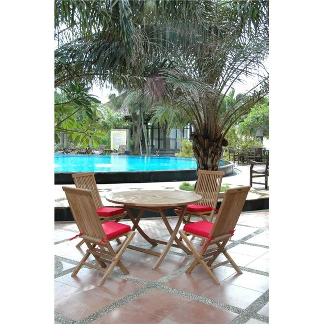 Bahama Natural Teak 5-Piece Folding Outdoor Dining Set