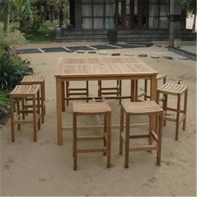 Natural Teak 9-Piece Outdoor Bar Set with Square Table