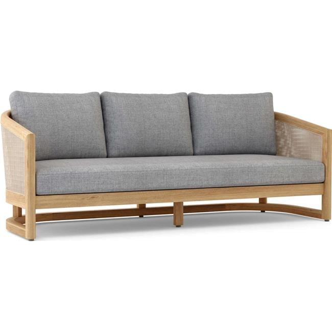 Natural Teak and Wicker Three-Seat Outdoor Sofa