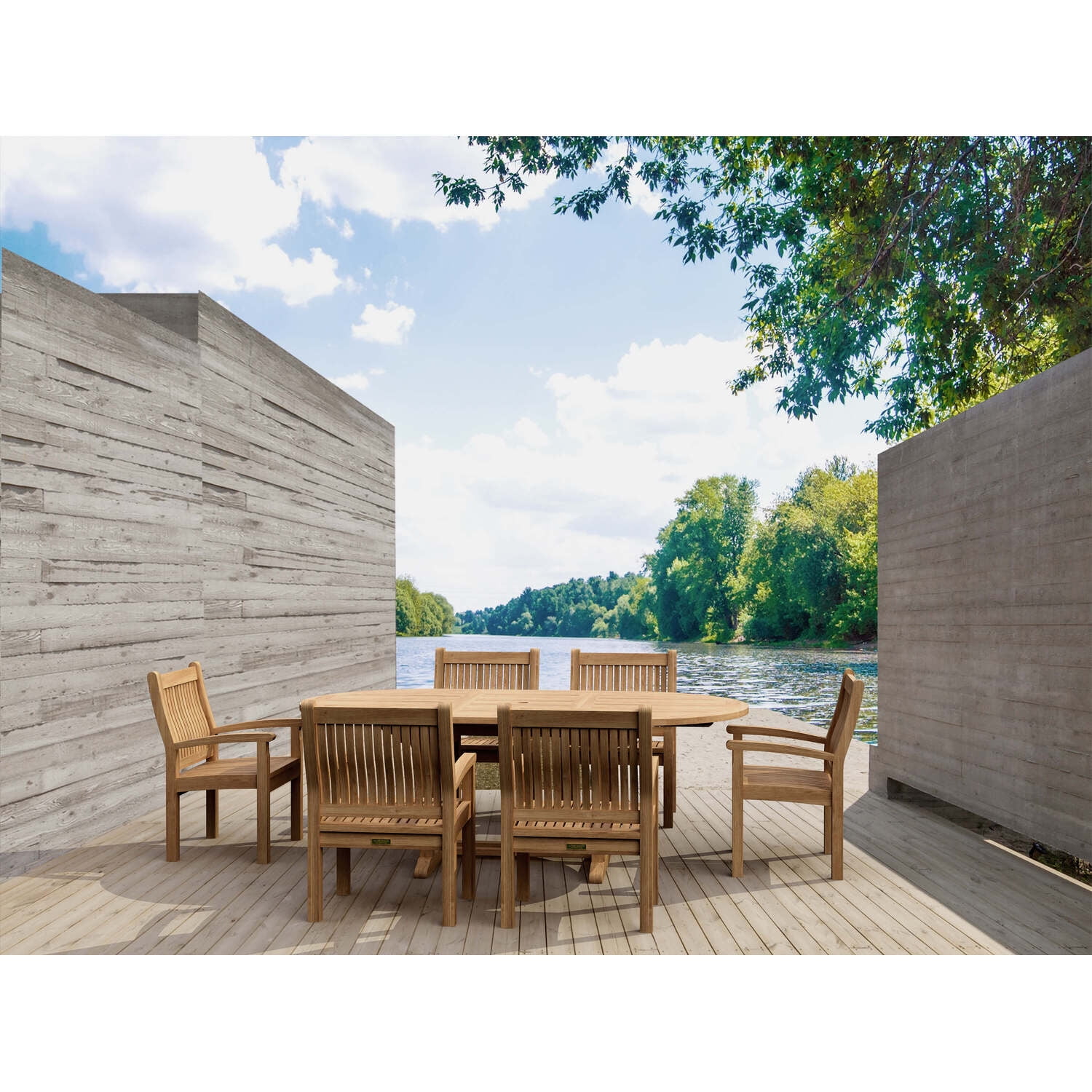 Natural Teak 6-Person Oval Outdoor Dining Set