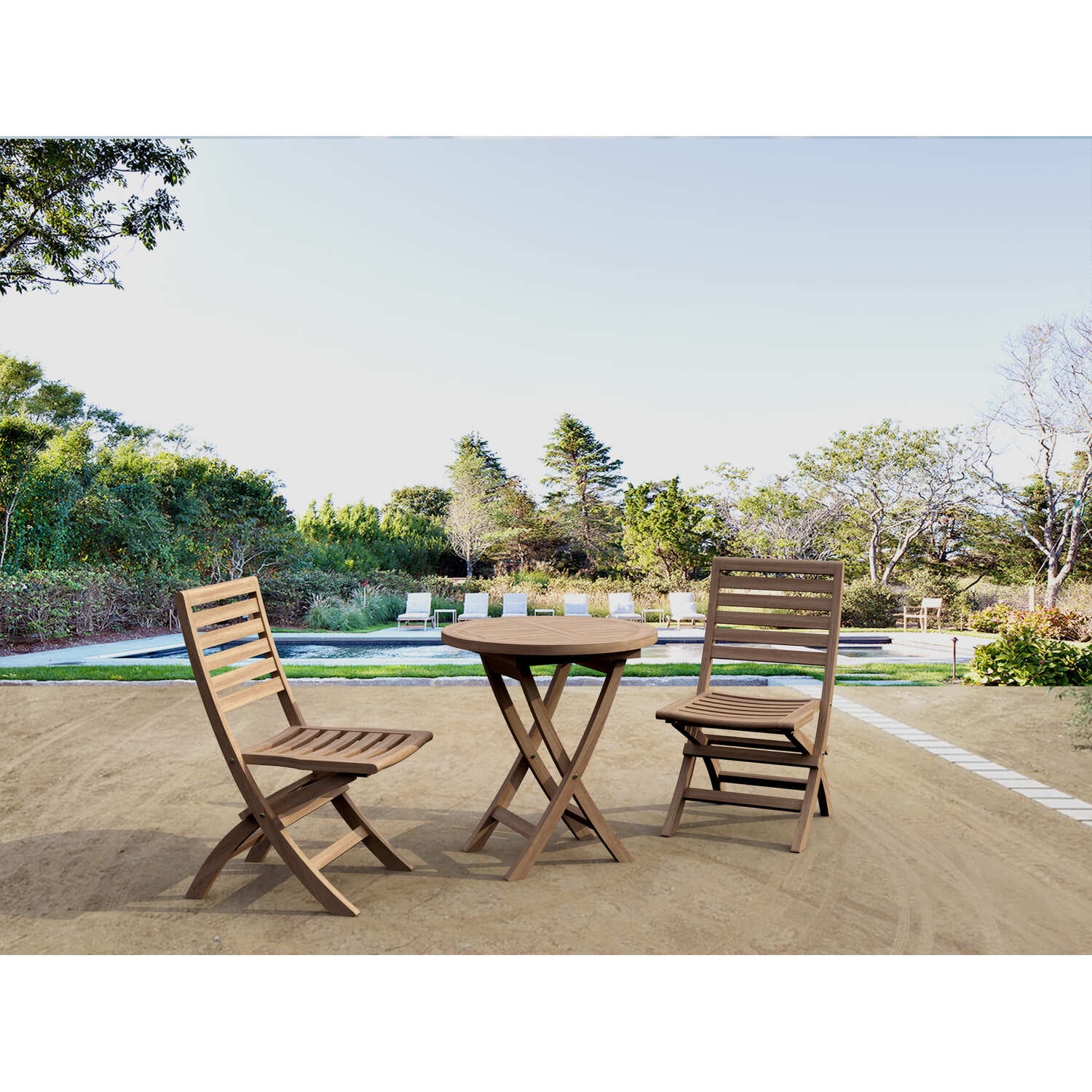 Teak 3-Piece Outdoor Bistro Set with Folding Chairs
