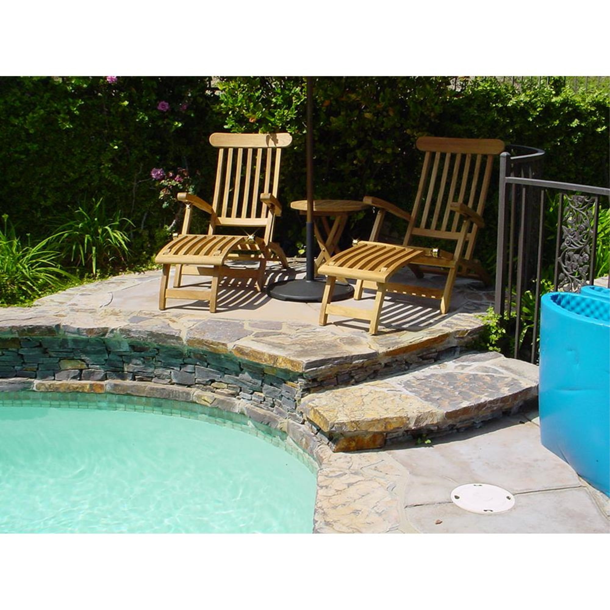 Bahama Natural Teak 3-Piece Patio Bistro Set with Royal Steamer Armchairs