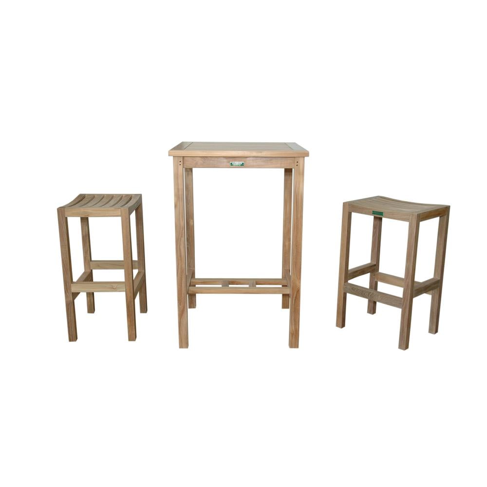 Natural Teak 3-Piece Outdoor Bar Set with Stools